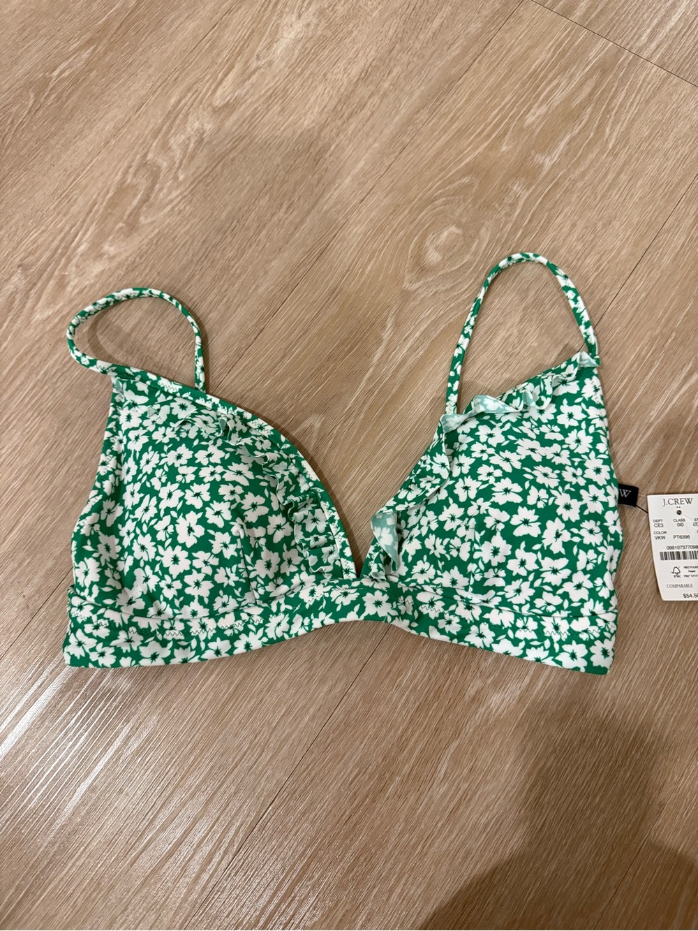 J. Crew Green Floral Triangle Bikini Top